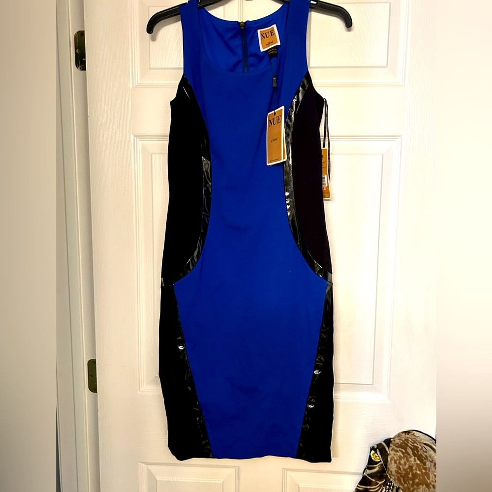 Nue, blue and black sheath dress, NWT, size 10